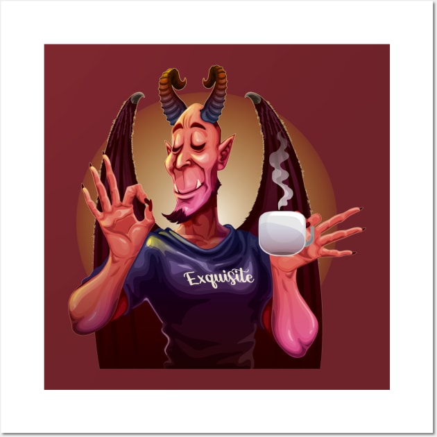 demon guy loves hot chocolate Wall Art by Mako Design 